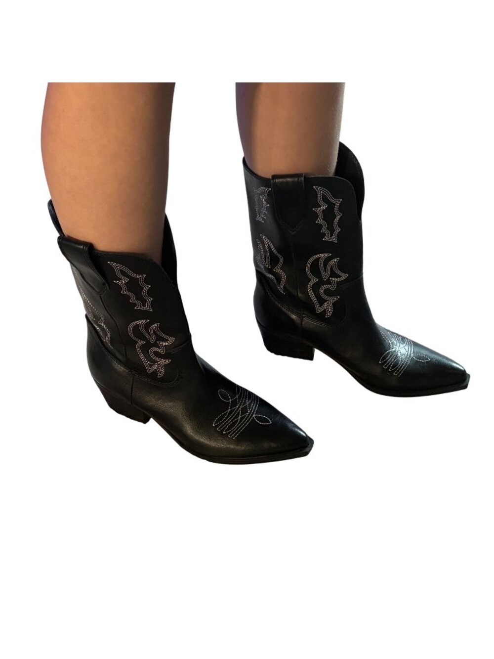 Black Western Southern Belle Cowgirl Pointed Toe Y2K Boots Womens 7.5M Indigo Rd